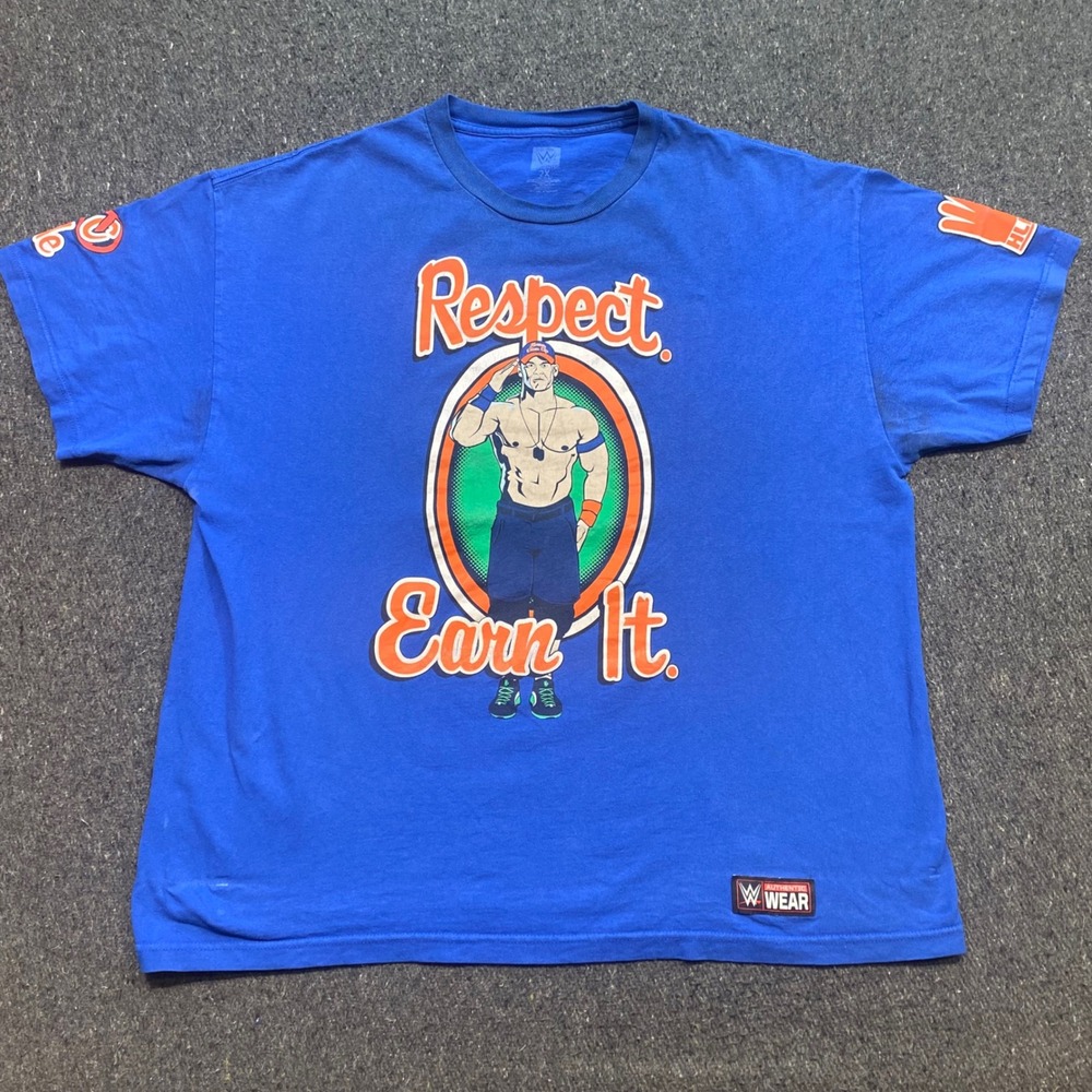 WWE John Cena TShirt Sz 2X Mens Blue Streetwear Respect Earned It Never Give Up